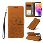 For Samsung Galaxy A73 5G Embossed Heart Dog RFID Blocking Wallet Leather Phone Case(Brown)