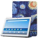 For Sharp Dtab D-41A Custer Painted Pattern Horizontal Flip Smart Flat PU Leather Case with Sleep / Wake-up Function & 3-Fold Holder(Starry Sky)