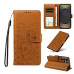 For Samsung Galaxy S25 Ultra 5G Embossed Heart Dog RFID Blocking Wallet Leather Phone Case(Brown)