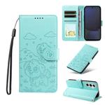 For Samsung Galaxy S24 FE 5G Embossed Heart Dog RFID Blocking Wallet Leather Phone Case(Green)
