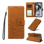 For Samsung Galaxy S24 Ultra 5G Embossed Heart Dog RFID Blocking Wallet Leather Phone Case(Brown)