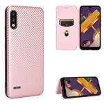 For LG K22 Carbon Fiber Texture Horizontal Flip TPU + PC + PU Leather Case with Card Slot(Pink)