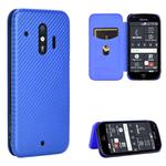 For Fujitsu F-42A / F-01L Carbon Fiber Texture Horizontal Flip TPU + PC + PU Leather Case with Card Slot(Blue)