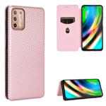 For Motorola Moto G9 Plus Carbon Fiber Texture Horizontal Flip TPU + PC + PU Leather Case with Card Slot(Pink)