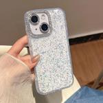 For iPhone 15 Plus Glitter Foil Diamond-encrusted Camera Frame TPU + IMD Phone Case(White)