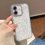 For iPhone 16 Plus Glitter Foil Diamond-encrusted Camera Frame TPU + IMD Phone Case(White)