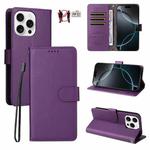 For iPhone 16 Pro Max Litchi Texture RFID Blocking 3-Card Wallet Leather Phone Case(Purple)