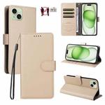 For iPhone 15 Plus Litchi Texture RFID Blocking 3-Card Wallet Leather Phone Case(Beige)