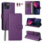 For iPhone 14 Plus Litchi Texture RFID Blocking 3-Card Wallet Leather Phone Case(Purple)