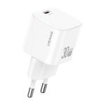 USAMS CC262 30W GaN USB-C / Type-C Port Mini Fast Charger, Plug:EU Plug(White)