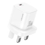 USAMS CC276 30W GaN USB-C / Type-C Port Mini Fast Charger, Plug:UK Plug(White)