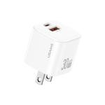 USAMS CC270 30W GaN USB-C / Type-C and USB Dual-port Mini Fast Charger, Plug:US Plug(White)