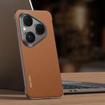 For Huawei Pura 80 5G SULADA Frameless Top Layer Cowhide Leather PC Phone Case(Brown)