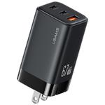 USAMS CC272 67W GaN USB and Dual Type-C Three-Port Fast Charger, Plug:US Plug(Black)