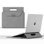 For 13 / 14 inch Handle Portable Laptop Briefcase PU Leather Laptop Sleeve with Foldable Stand(Grey)