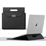 For 15 / 16.1 inch Handle Portable Laptop Briefcase PU Leather Laptop Sleeve with Foldable Stand(Black)