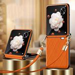 For Honor Magic V Flip SULADA Elegant Rhombic Texture Folding Phone Case with Lanyard(Orange)