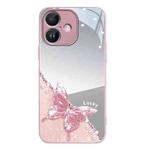 For iPhone 16 Metallic Mirror Finish Butterfly Pattern Phone Case(Pink)