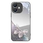 For iPhone 16 Plus Metallic Mirror Finish Butterfly Pattern Phone Case(Black)
