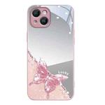 For iPhone 15 Metallic Mirror Finish Butterfly Pattern Phone Case(Pink)