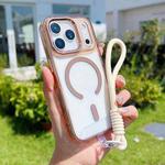 For iPhone 17 Pro Max MagSafe Magnetic Clear Phone Case with Wrist Strap(Gold)