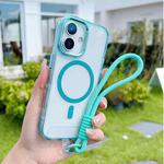 For iPhone 17 MagSafe Magnetic Clear Phone Case with Wrist Strap(Blue)