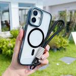 For iPhone 17 MagSafe Magnetic Clear Phone Case with Wrist Strap(Black)