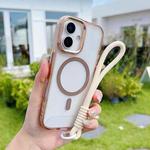 For iPhone 17 MagSafe Magnetic Clear Phone Case with Wrist Strap(Gold)