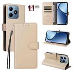 For Realme C63 4G / C61 / Note 60 Litchi Texture RFID Blocking 3-Card Wallet Leather Phone Case(Beige)
