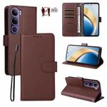 For vivo V40 Lite 4G / 5G IDN / Y300 / Y200 5G Litchi Texture RFID Blocking 3-Card Wallet Leather Phone Case(Brown)