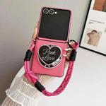 For Samsung Galaxy Z Flip3 5G Side Buckle MagSafe Leather Texture Phone Case with Strap / Holder(Rose Red)