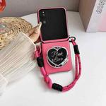 For Honor Magic V Flip Side Buckle MagSafe Leather Texture Phone Case with Strap / Holder(Rose Red)
