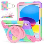 For iPad 2025 / 2022 Space Planet Ring Holder Silicone Hydric PC Tablet Case with Shoulder Strap(Colorful Purple)