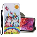 For Samsung Galaxy S20 FE 5G / S20 Lite Coloured Drawing Pattern Horizontal Flip PU Leather Case with Holder & Card Slots & Wallet & Lanyard(Couple Unicorn)