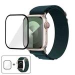For Apple Watch Series 10 46mm Buckle Loop Nylon Watch Band with 3D Curved Film(Deep Green)