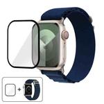 For Apple Watch Series 10 42mm Buckle Loop Nylon Watch Band with 3D Curved Film(Dark Blue)