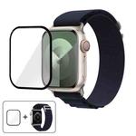 For Apple Watch Series 44mm Buckle Loop Nylon Watch Band with 3D Curved Film(Midnight Blue)