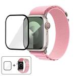 For Apple Watch Series 45mm Buckle Loop Nylon Watch Band with 3D Curved Film(Pink)