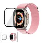 For Apple Watch Ultra 2 / 1 49mm Buckle Loop Nylon Watch Band with 3D Curved Film(Pink Light Pink)