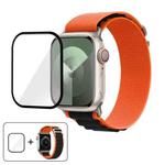 For Apple Watch Series 42mm Buckle Loop Nylon Watch Band with 3D Curved Film(Orange Black)