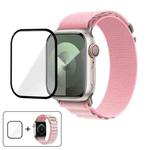 For Apple Watch Series 42mm Buckle Loop Nylon Watch Band with 3D Curved Film(Pink Light Pink)