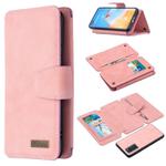 For Huawei P40 Detachable Frosted Magnetic Horizontal Flip Leather Case with Card Slots & Holder & Zipper Wallet & Photo Frame(Pink)