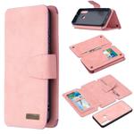 For Huawei Y6p Detachable Frosted Magnetic Horizontal Flip Leather Case with Card Slots & Holder & Zipper Wallet & Photo Frame(Pink)