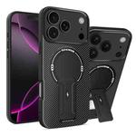 For iPhone 17 Pro Max Carbon Fiber Texture MagSafe Phone Case with Holder(Black)