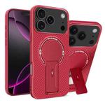 For iPhone 17 Pro Max Carbon Fiber Texture MagSafe Phone Case with Holder(Red)