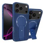 For iPhone 17 Pro Max Carbon Fiber Texture MagSafe Phone Case with Holder(Blue)