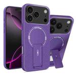 For iPhone 17 Pro Max Carbon Fiber Texture MagSafe Phone Case with Holder(Purple)