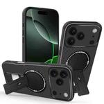 For iPhone 17 Pro Carbon Fiber Texture MagSafe Phone Case with Holder(Black)