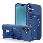 For iPhone 17 Carbon Fiber Texture MagSafe Phone Case with Holder(Blue)