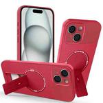 For iPhone 15 Carbon Fiber Texture MagSafe Phone Case with Holder(Red)